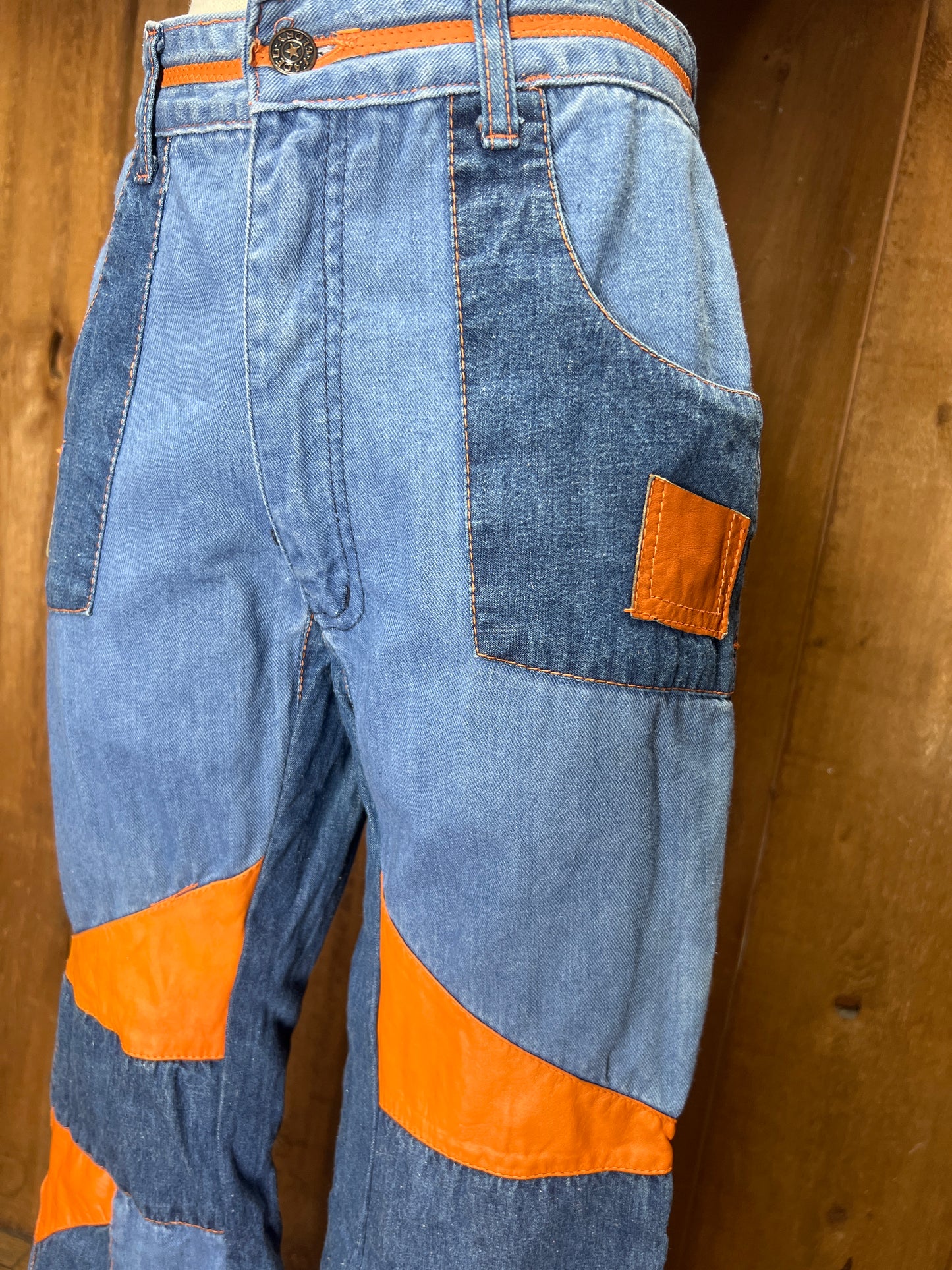 70s Faded Glory Leather Bell Jeans W28