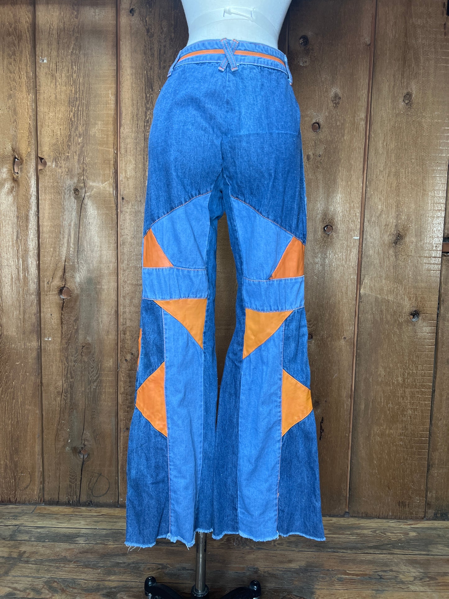 70s Faded Glory Leather Bell Jeans W28