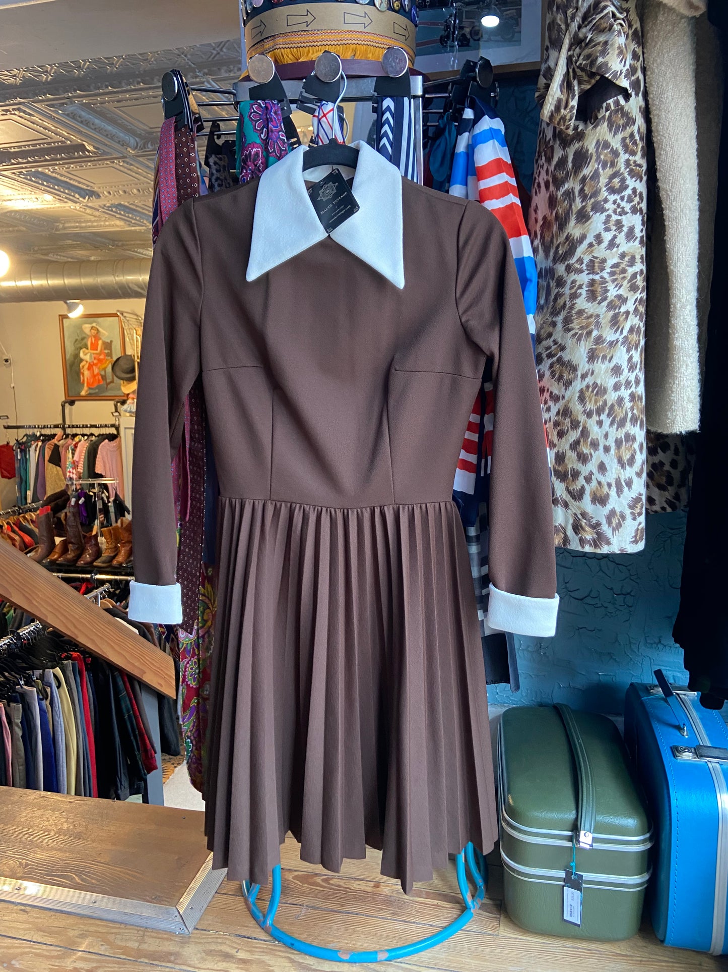 70s Terrena Brwn/Wht Marm Dress W28
