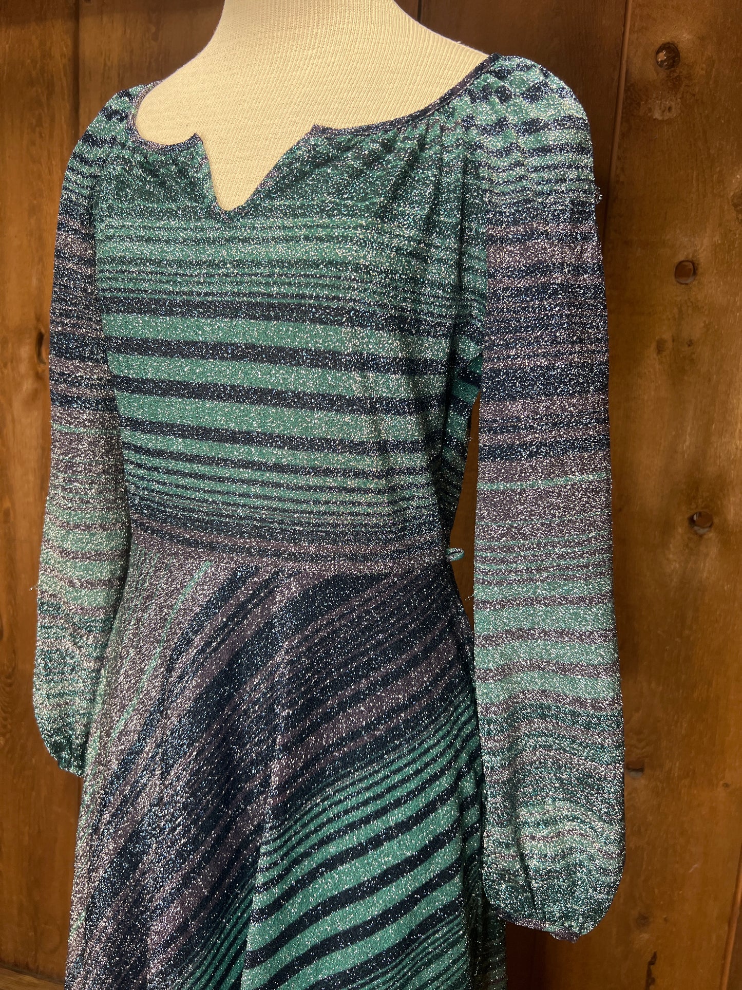 70s Metallic Blues Maxi Dress W30