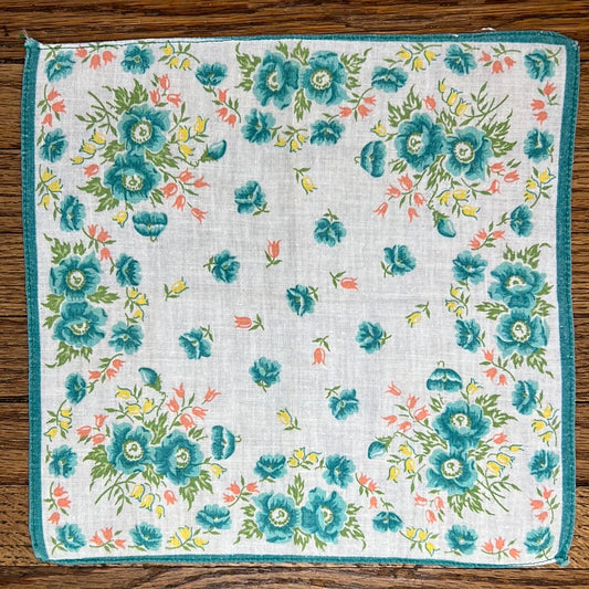 Teal, Orange, Yellow Mini Floral Handkerchief