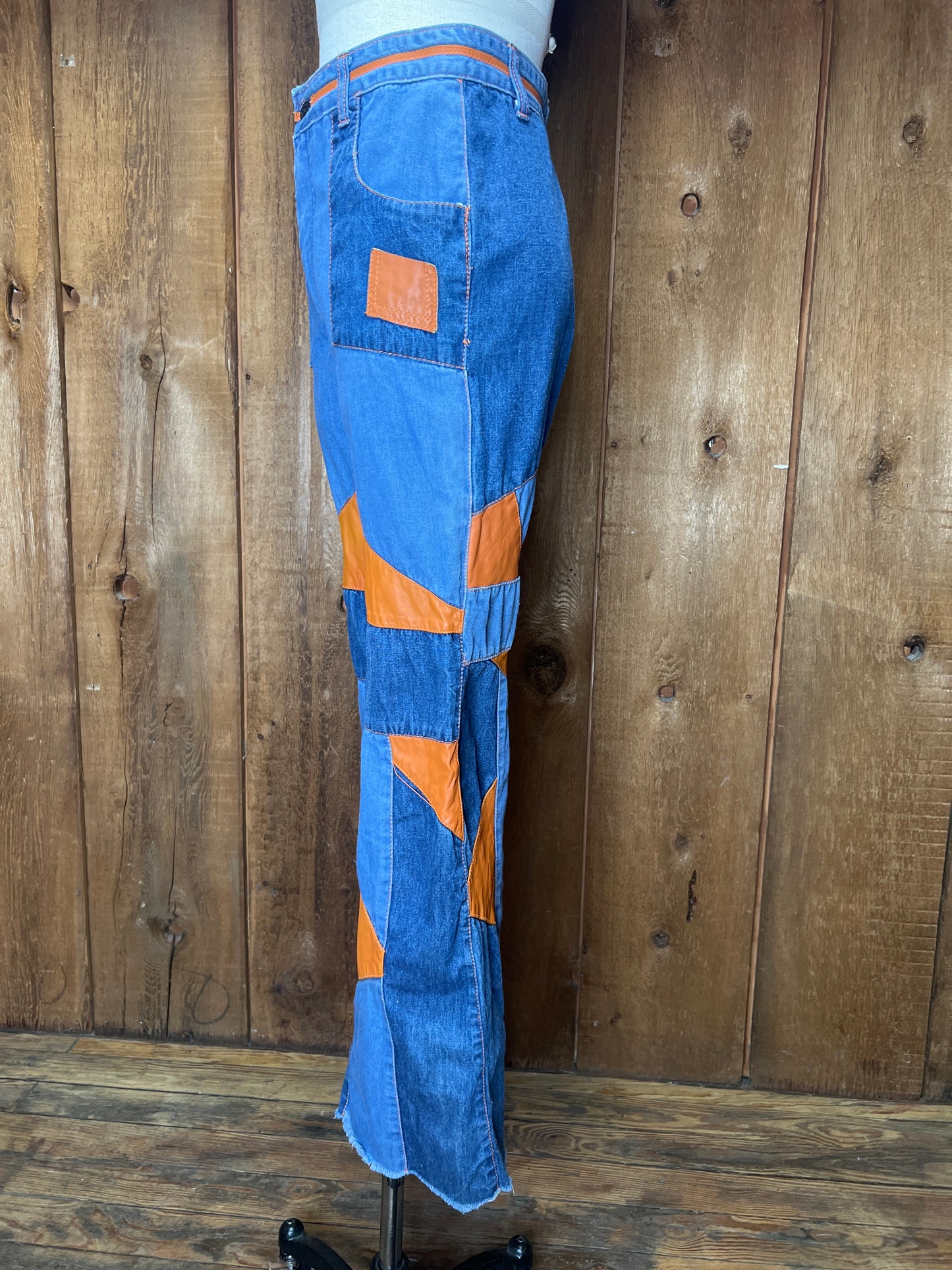 70s Faded Glory Leather Bell Jeans W28