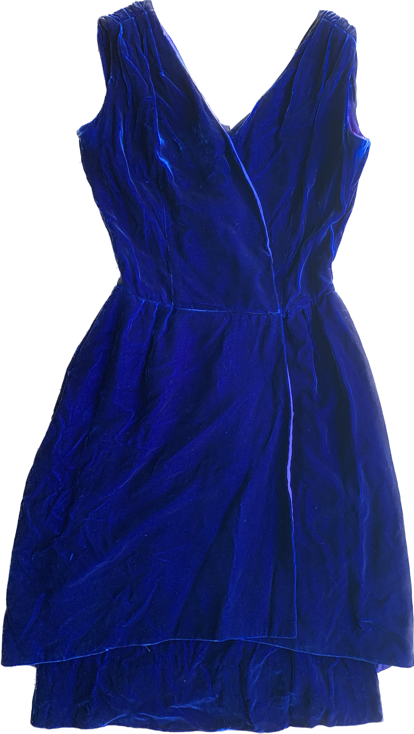 80s Handmade Blue Velvet Wrapped Dress w27