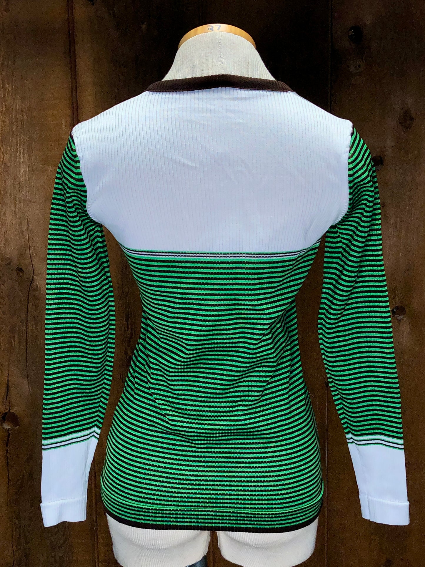 70s Grn/Brn/Wht Zip Top M