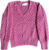 70s French Pink Knit V-Neck Sweater     S