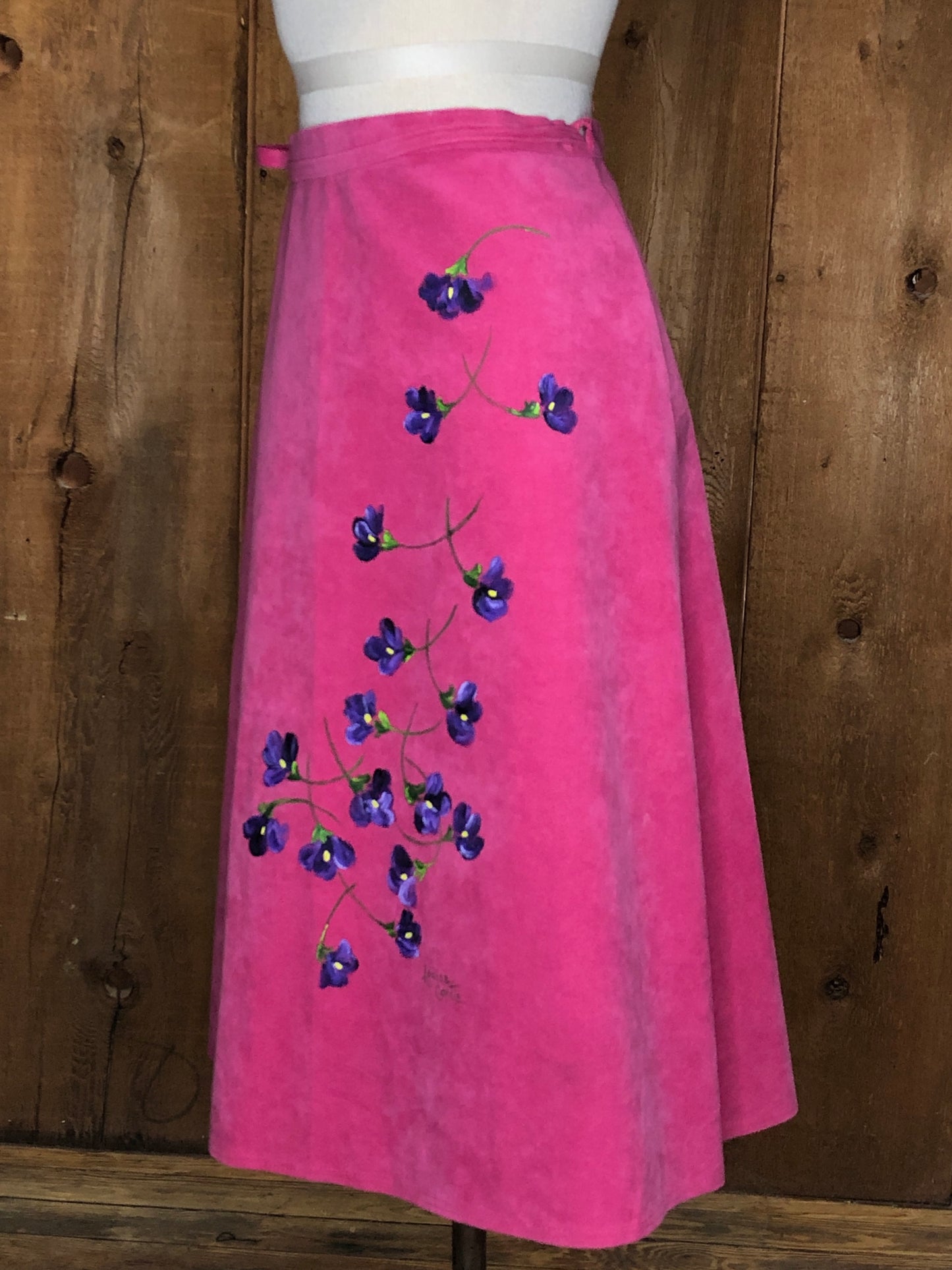 80s Louise Contie Pink Painted Wrap Skirt M