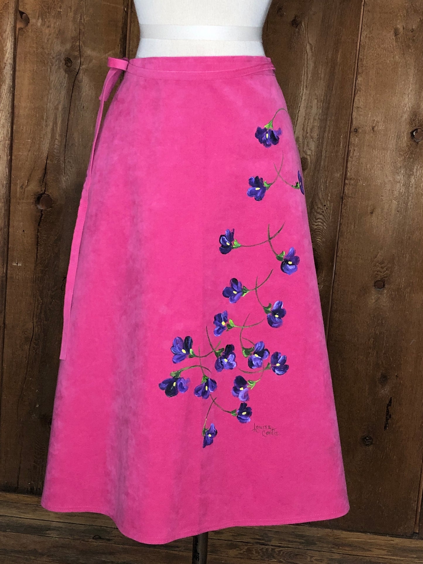 80s Louise Contie Pink Painted Wrap Skirt M