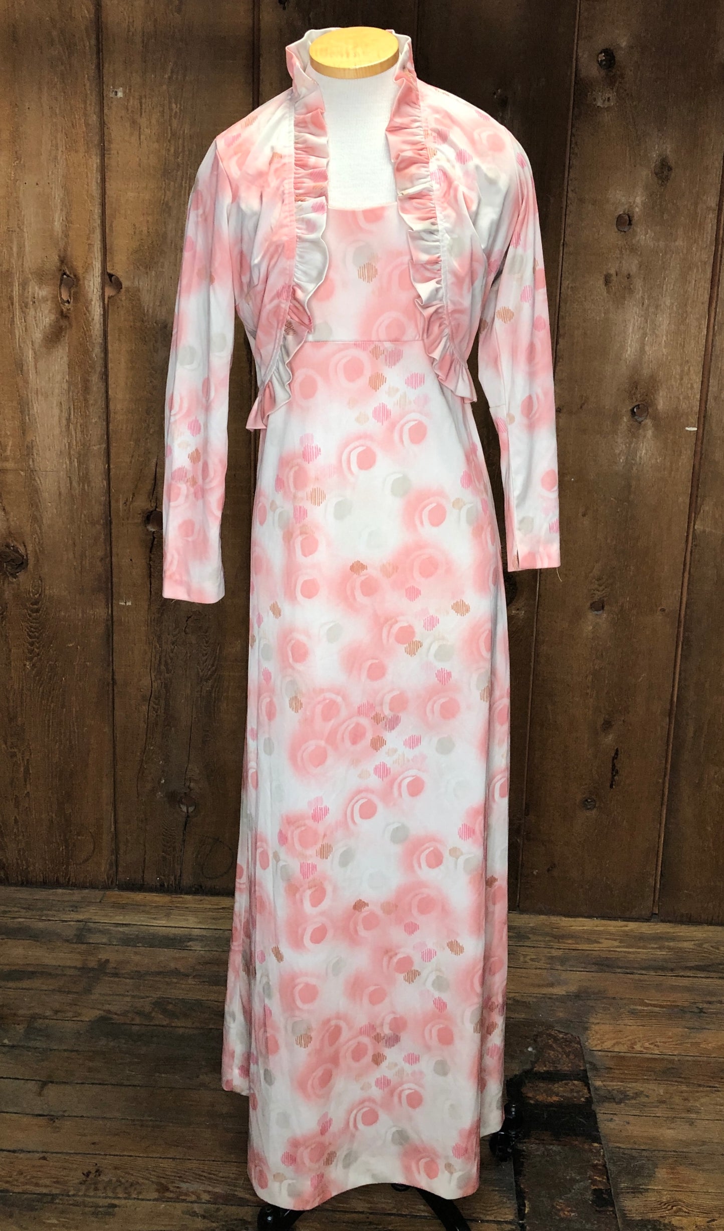 70s Pink Orbs Maxi Dress Set M
