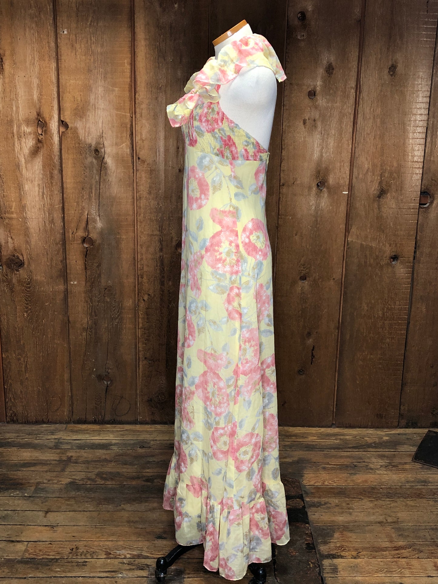 70s Florals Ruffle Halter Maxi Dress S