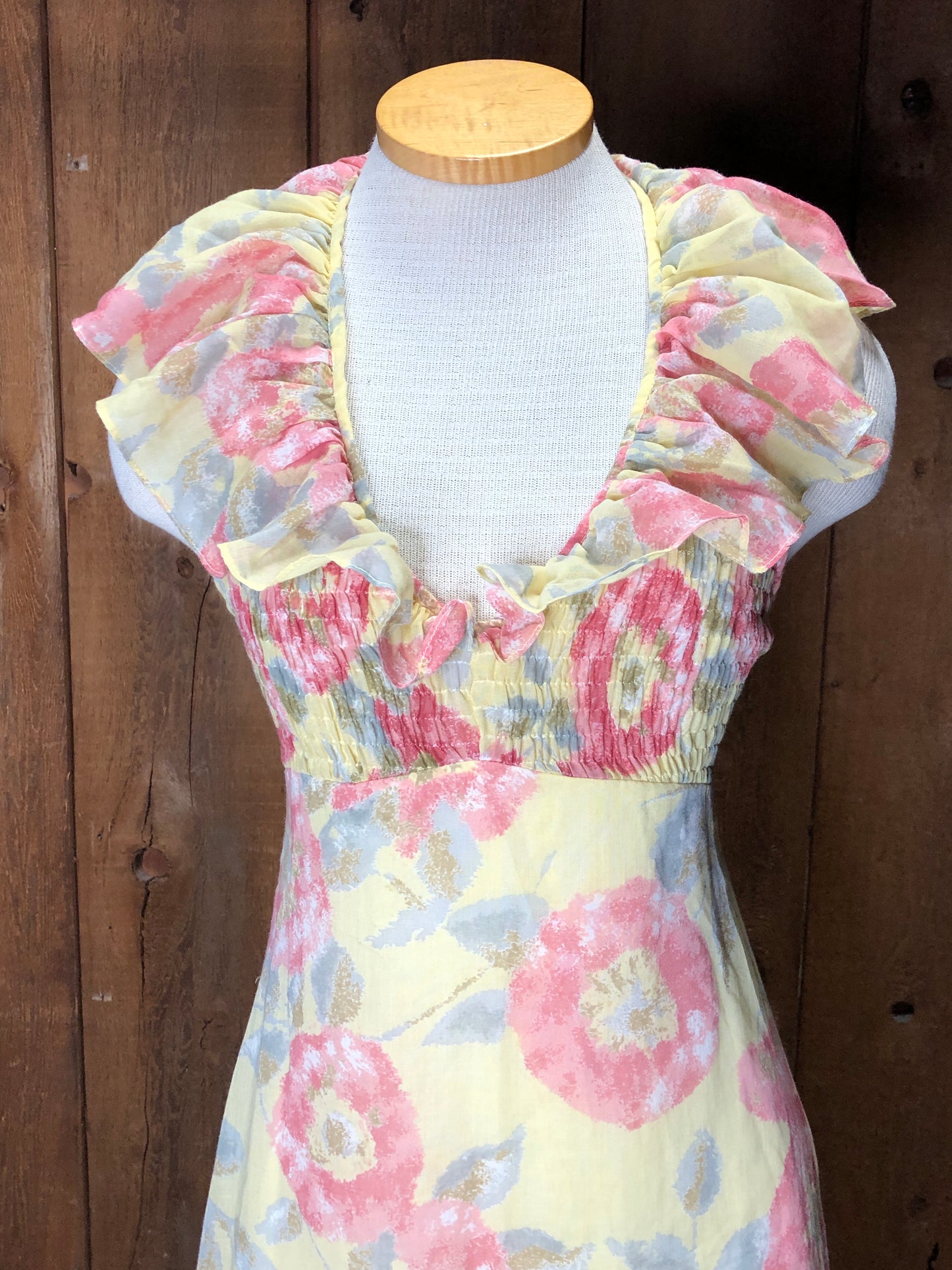 70s Florals Ruffle Halter Maxi Dress S
