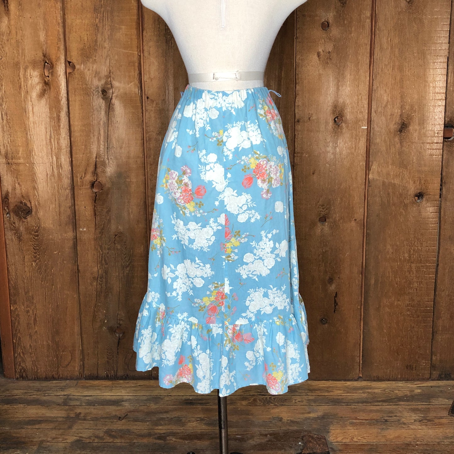 70s Sears Blue Floral Skirt S