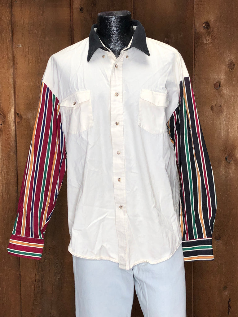 90s Rough Rider Stripe Sleeves Shirt    XL