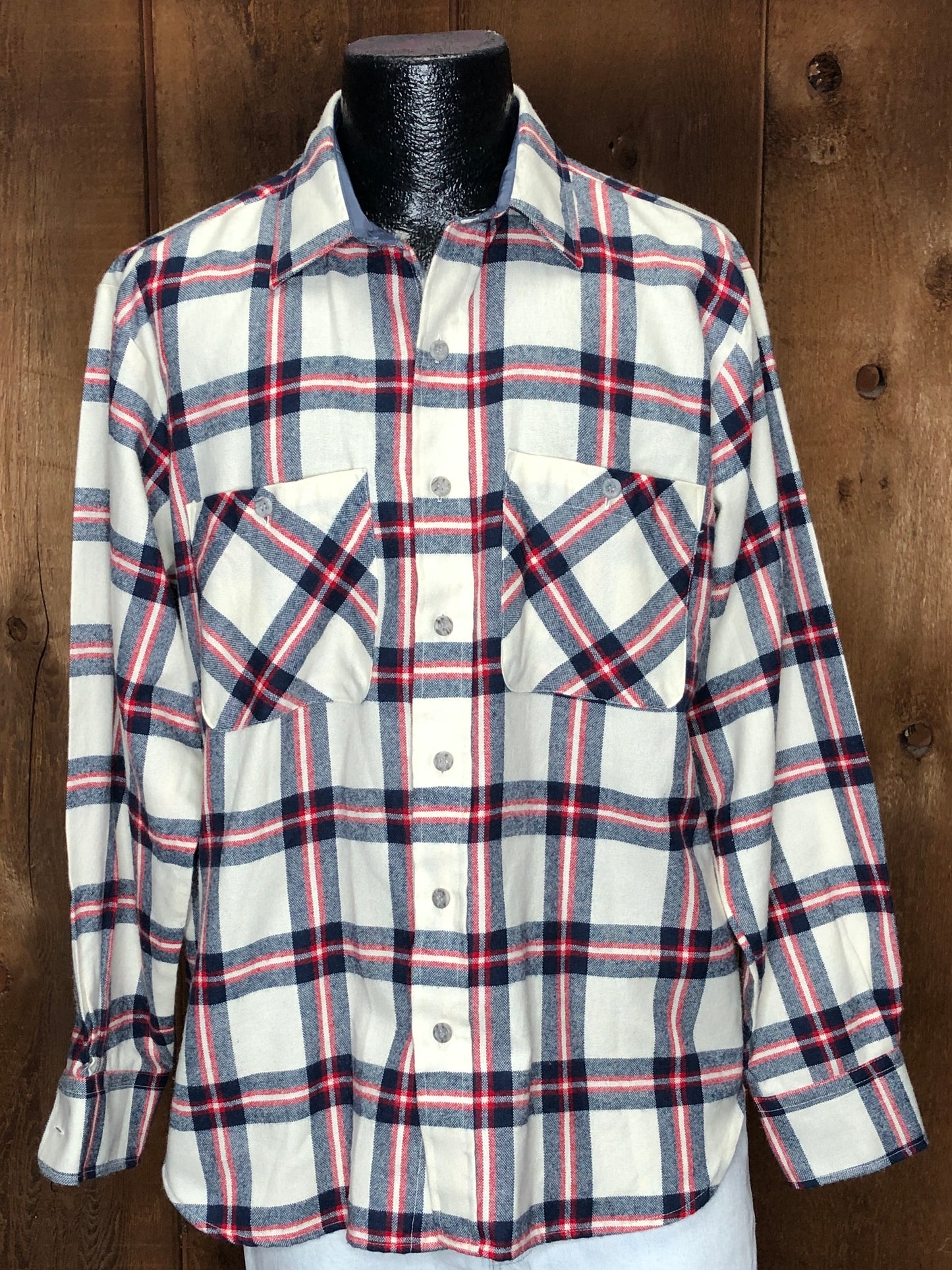 80s Arrow Rd/Wht/Blu Flannel Shirt       L