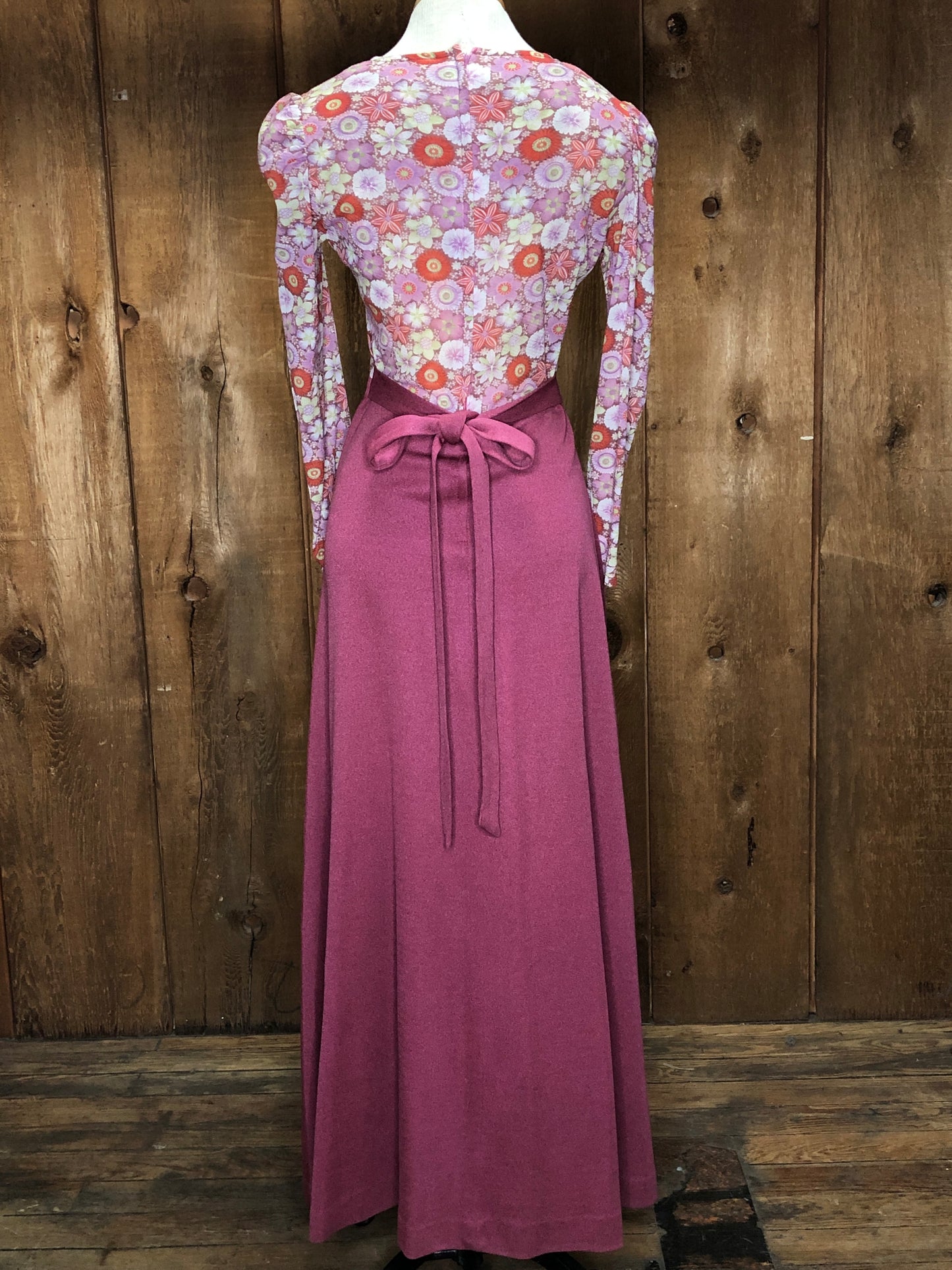 70s Mauve Florals Maxi Dress S/M