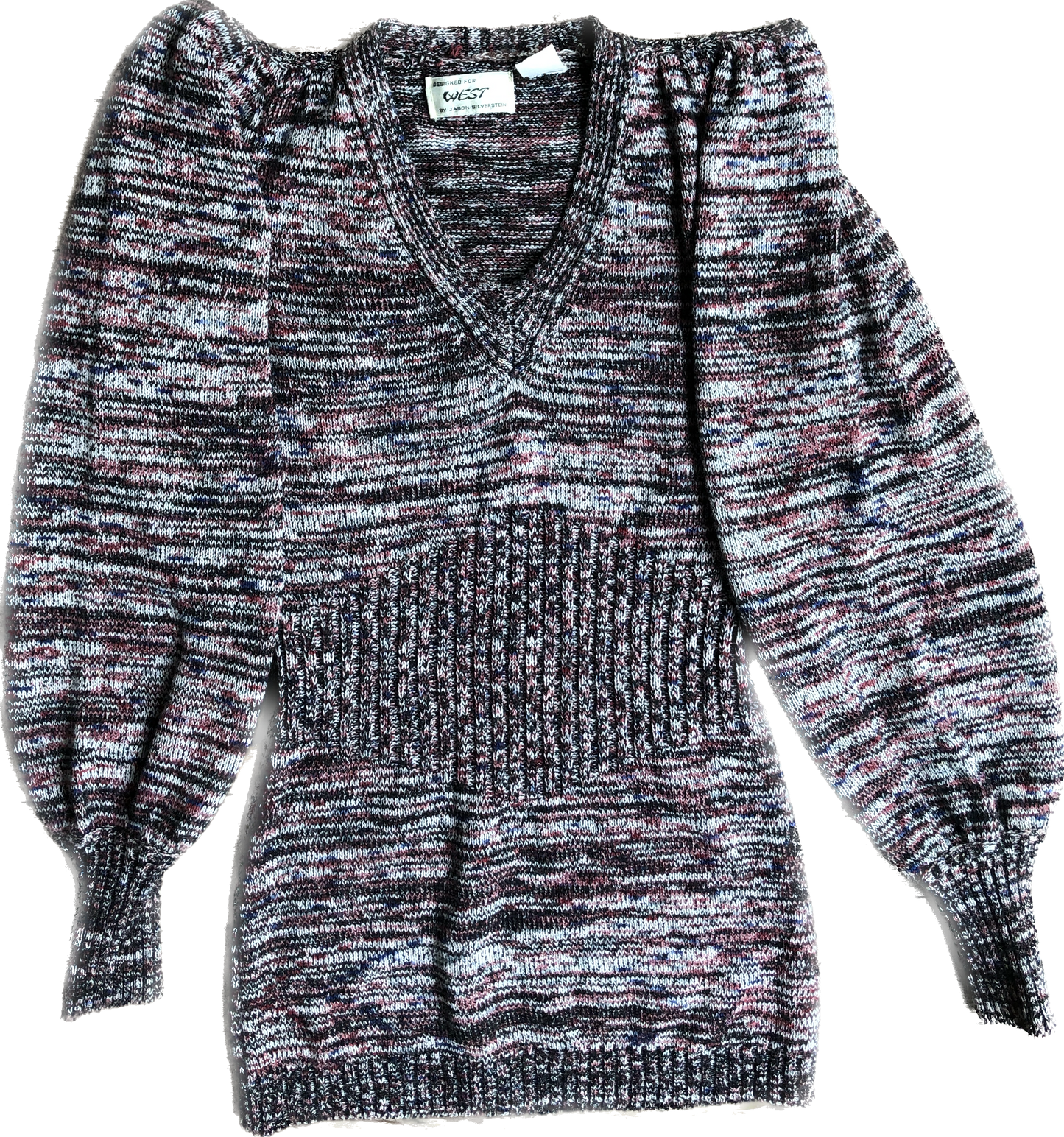 70s Pink/Blk/Wht Mottled Sweater ~ Pagoda Sleeve S
