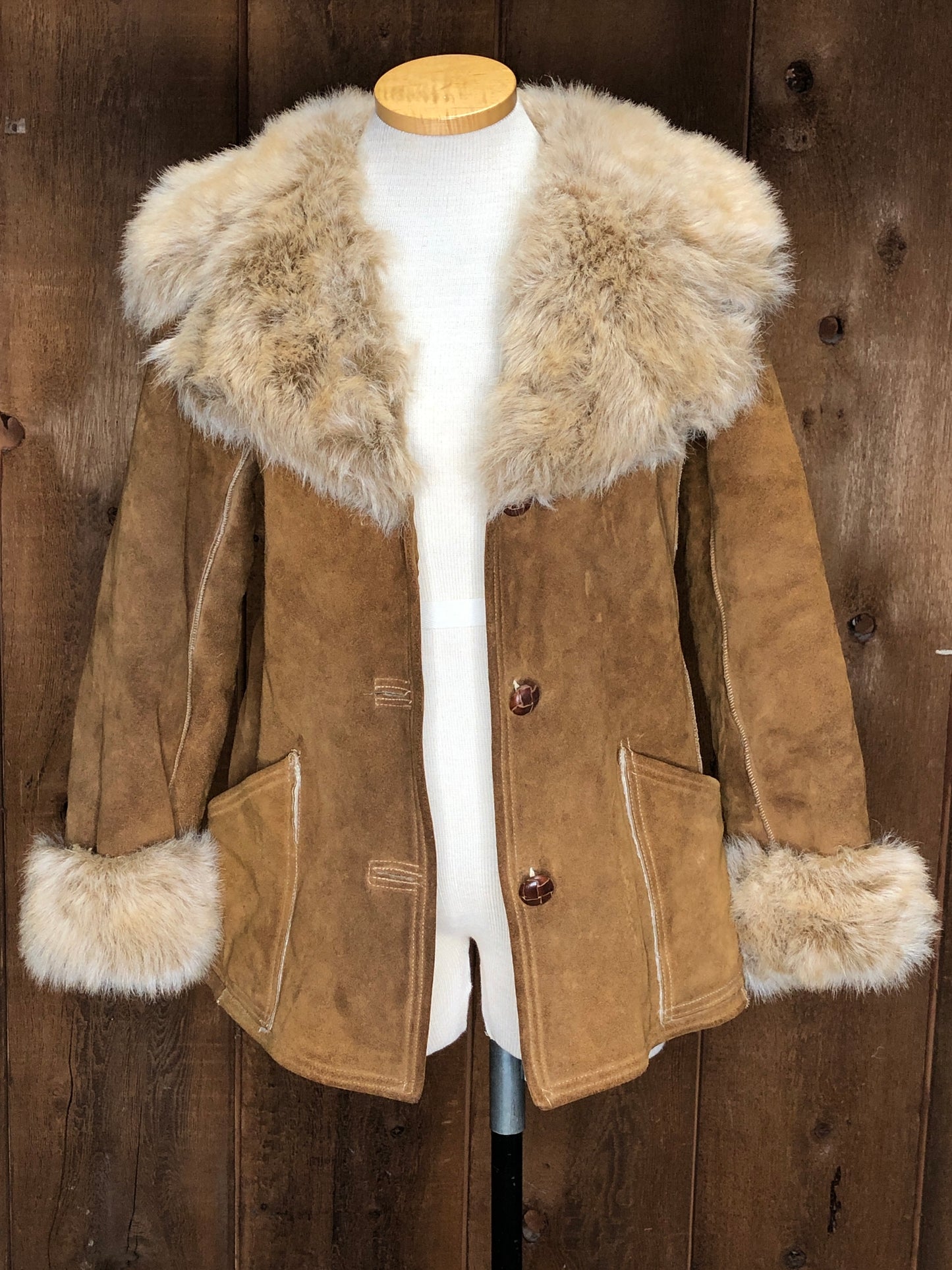 70s FashionWest Suede & Faux Fur Coat S