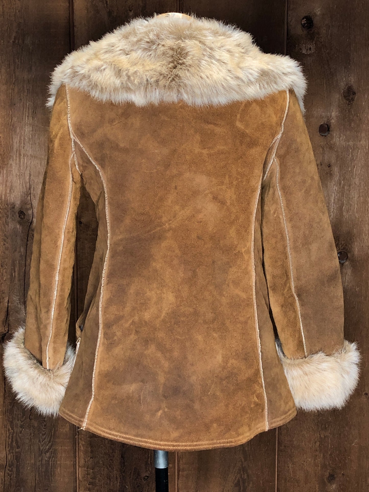 70s FashionWest Suede & Faux Fur Coat S