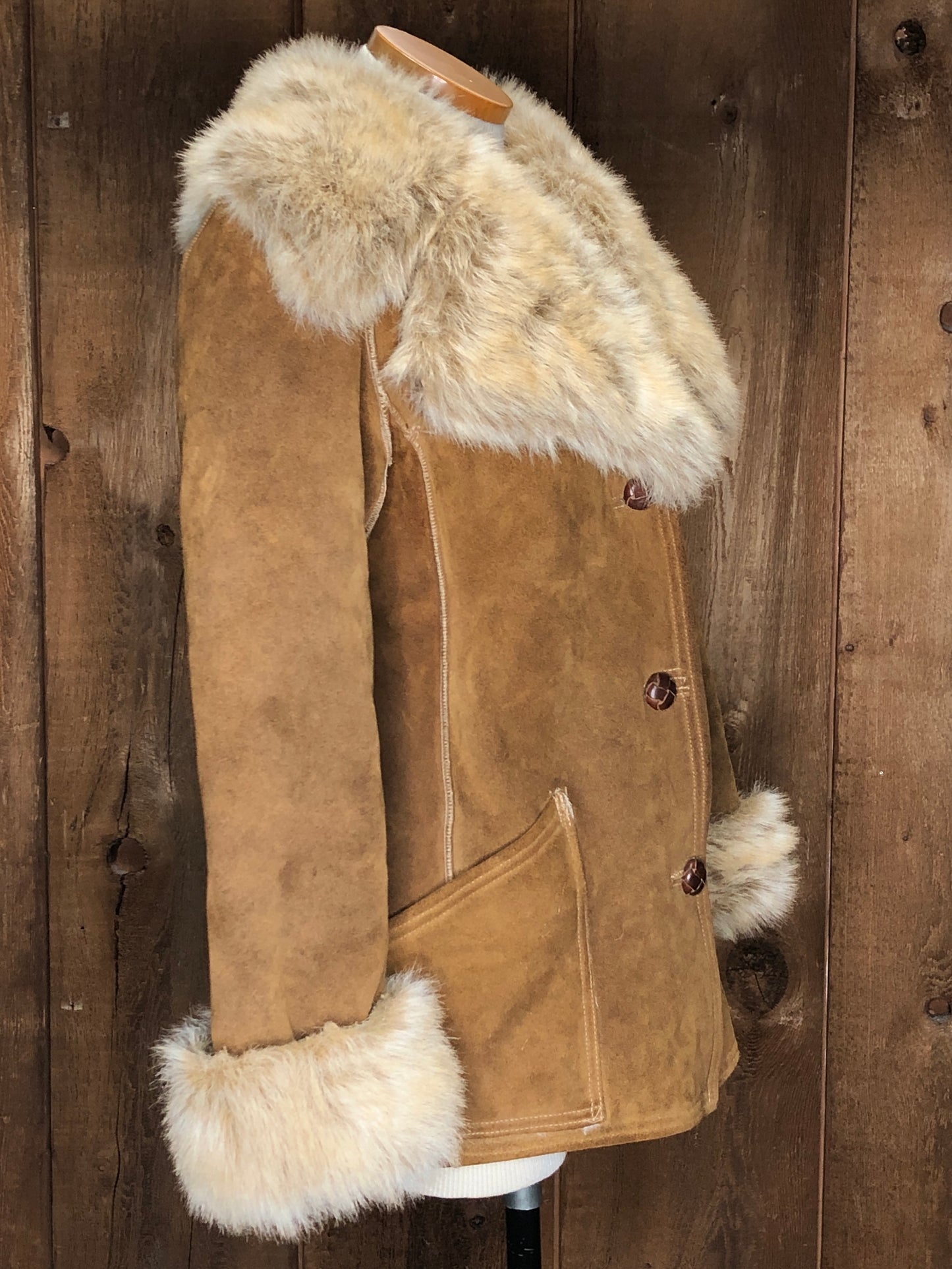 70s FashionWest Suede & Faux Fur Coat S