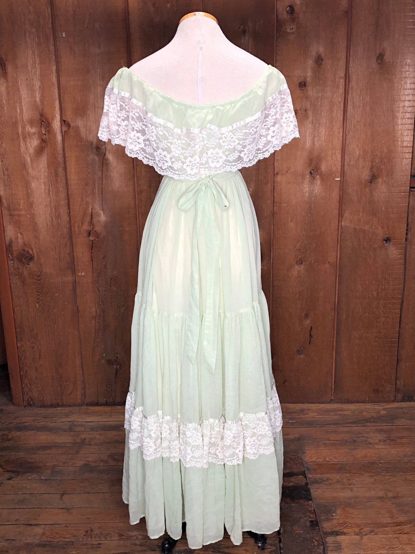 70s Gunne Sax Sage & Lace Maxi Dress W26