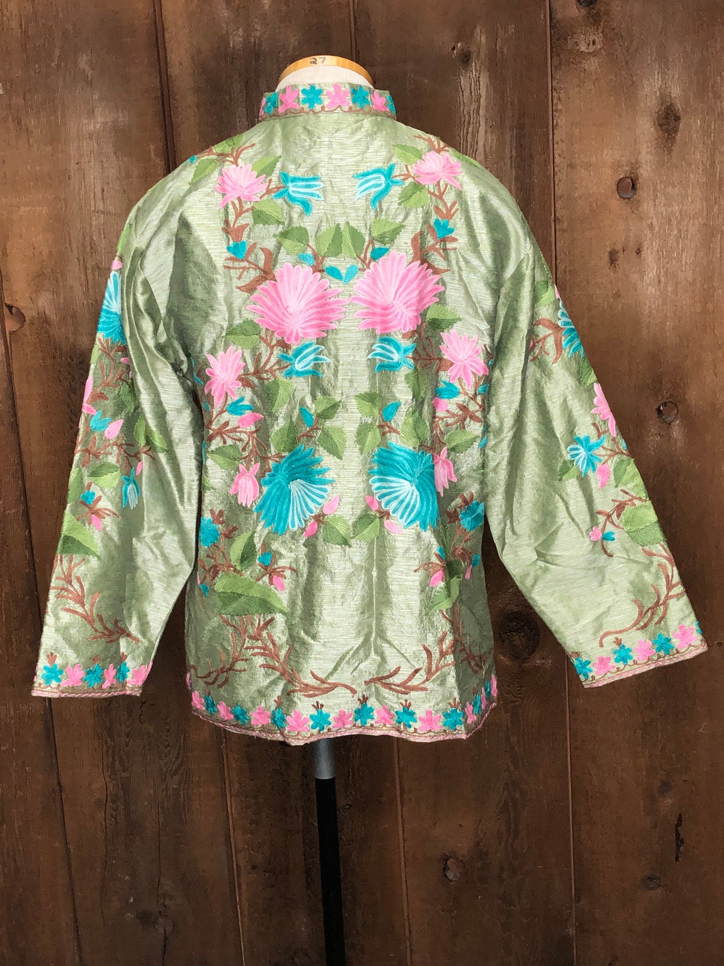 80s Embroid. Kashmiri Jacket Sage/Pink L