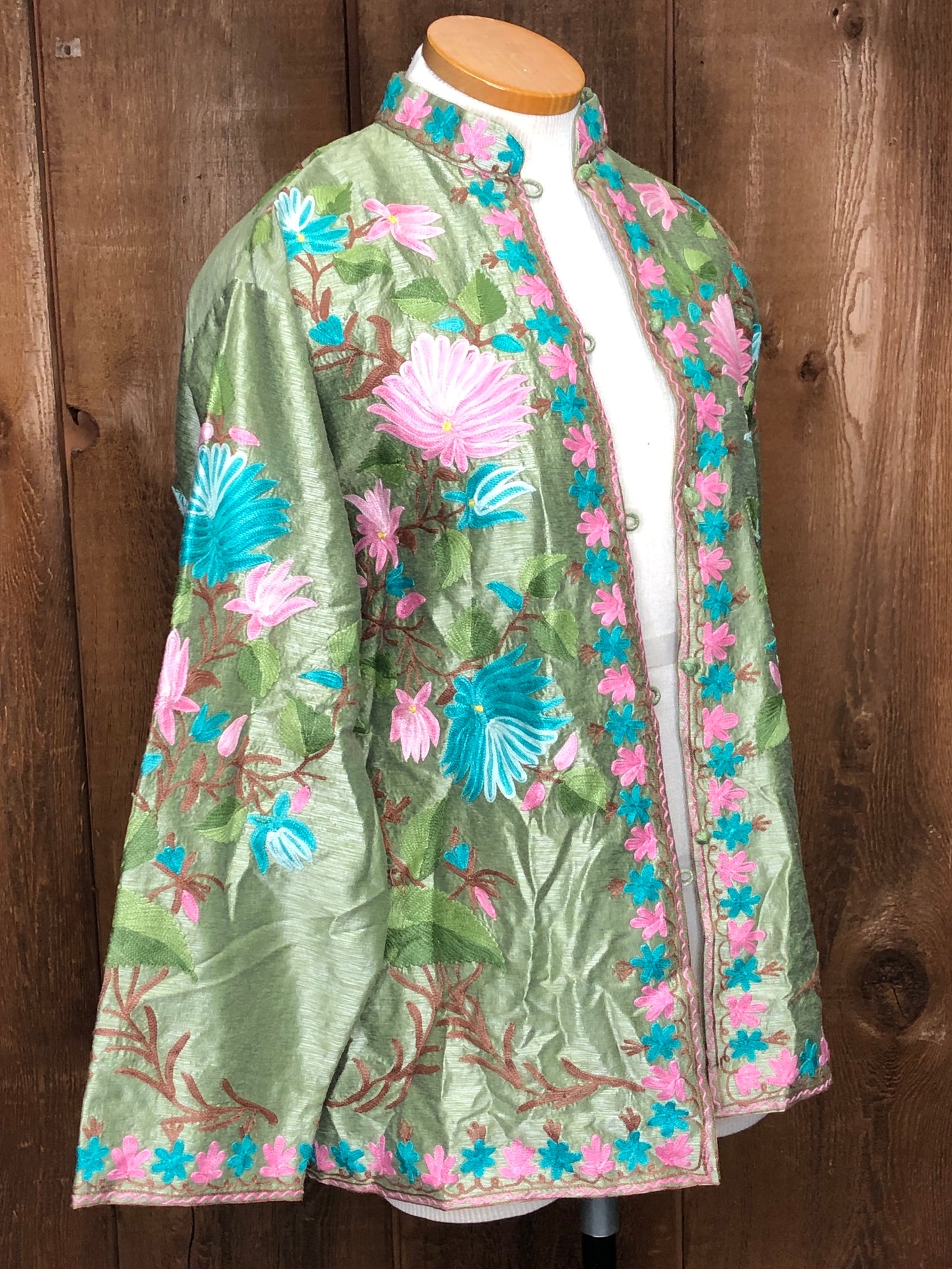 80s Embroid. Kashmiri Jacket Sage/Pink L