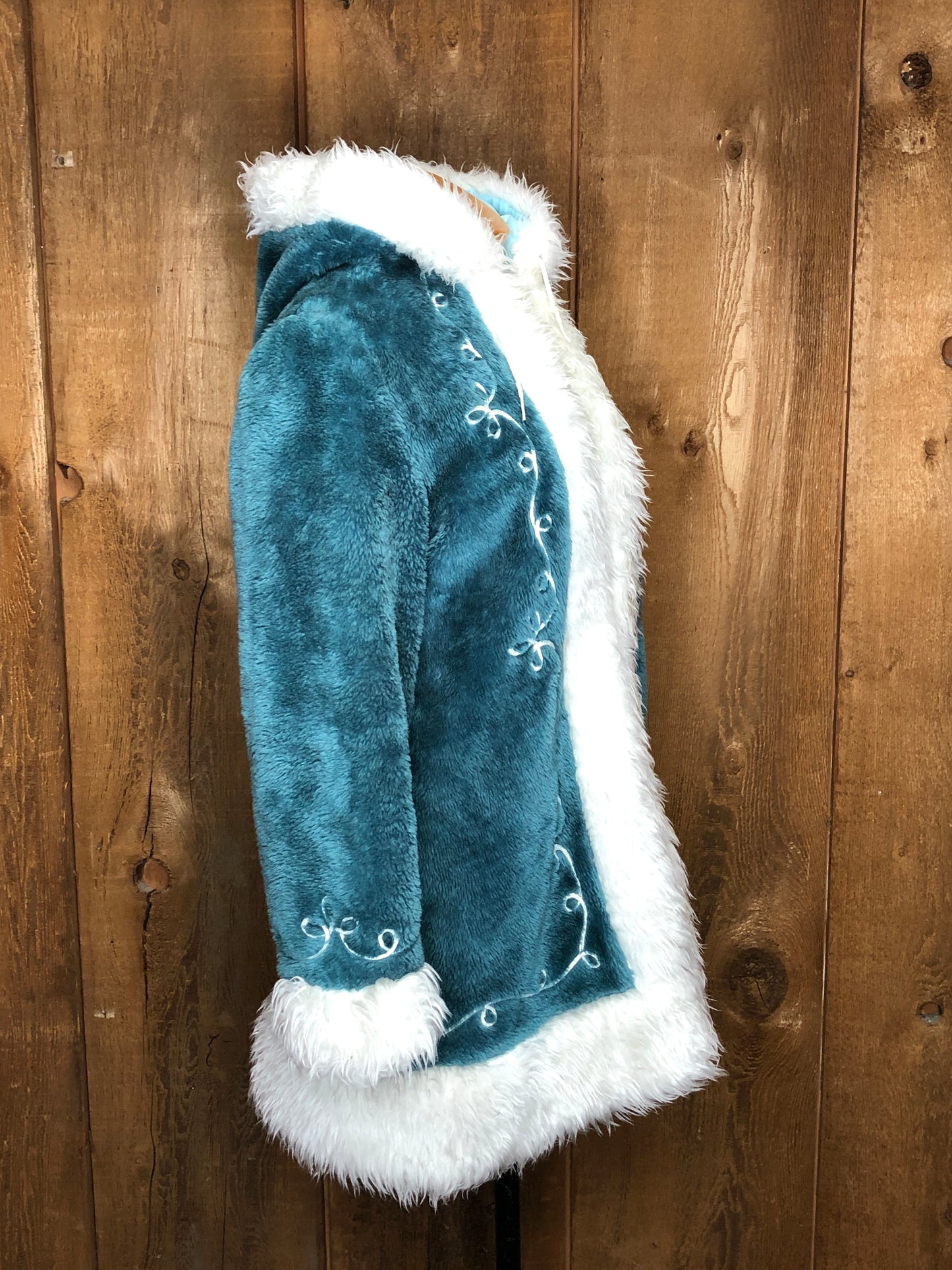 70s JCP Teal/White Furry Coat M/L