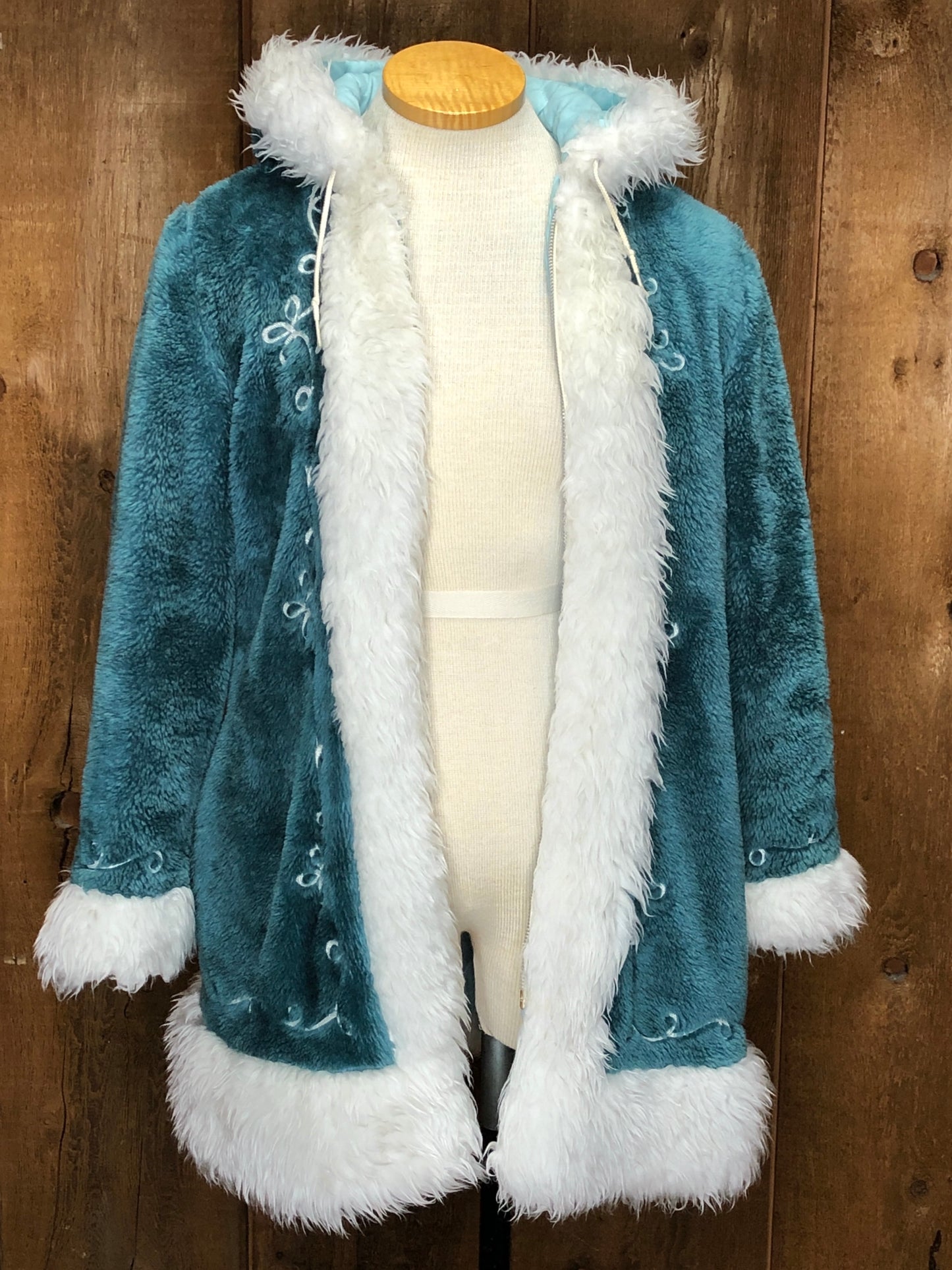 70s JCP Teal/White Furry Coat M/L