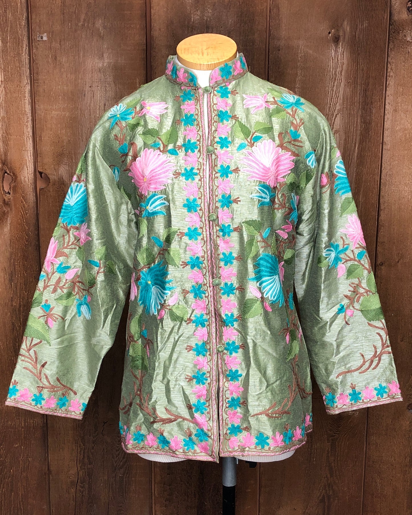 80s Embroid. Kashmiri Jacket Sage/Pink L