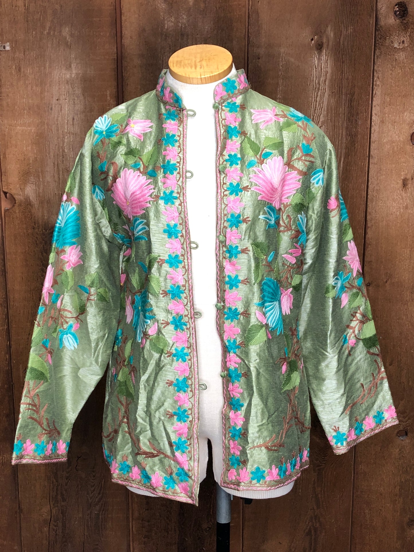 80s Embroid. Kashmiri Jacket Sage/Pink L