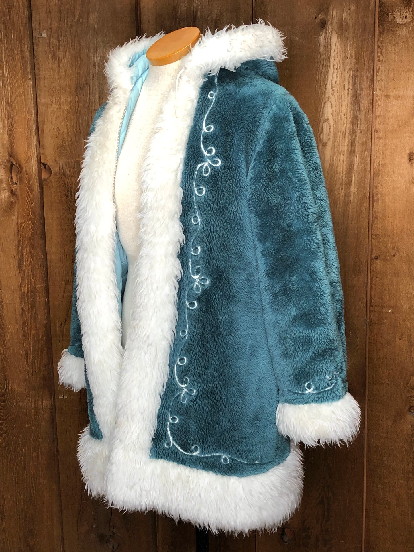 70s JCP Teal/White Furry Coat M/L