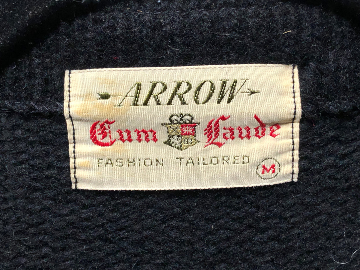 60s Arrow Blk Houndstooth Wool Cardigan L