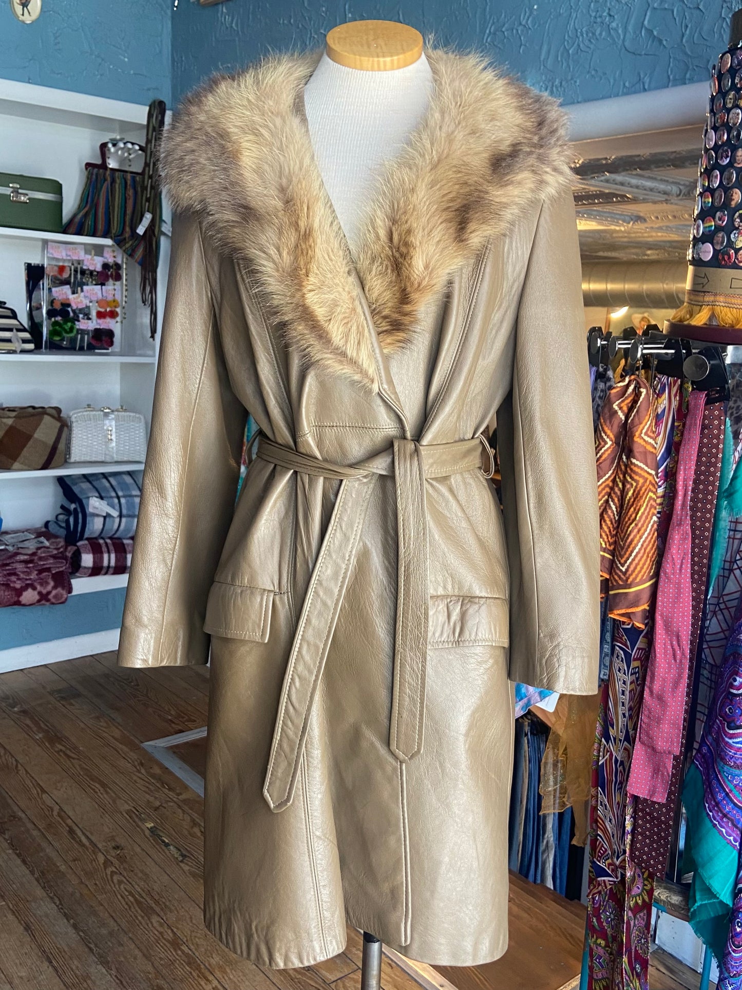 70s DanDiModes Fur & Leather Coat S