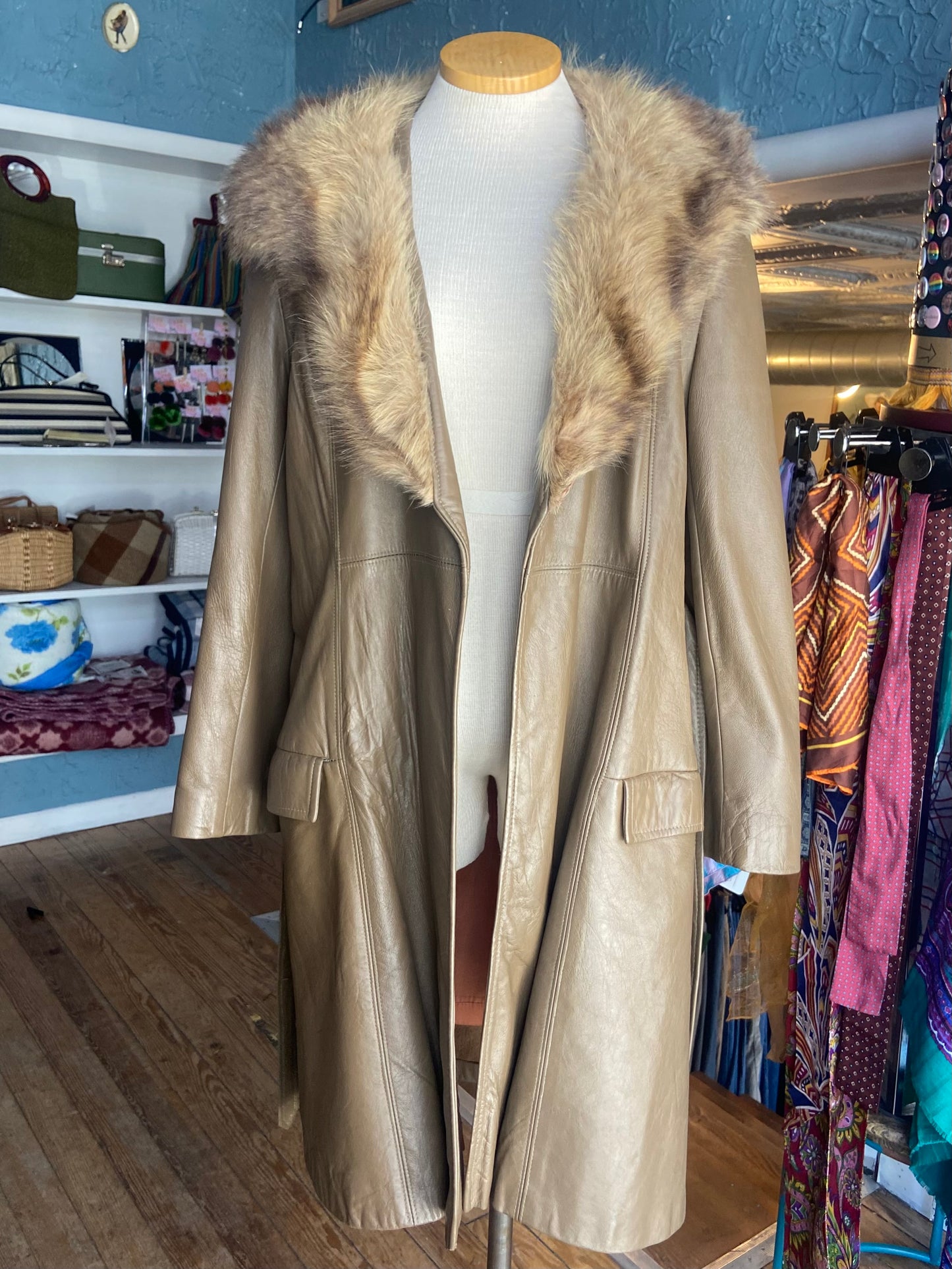 70s DanDiModes Fur & Leather Coat S