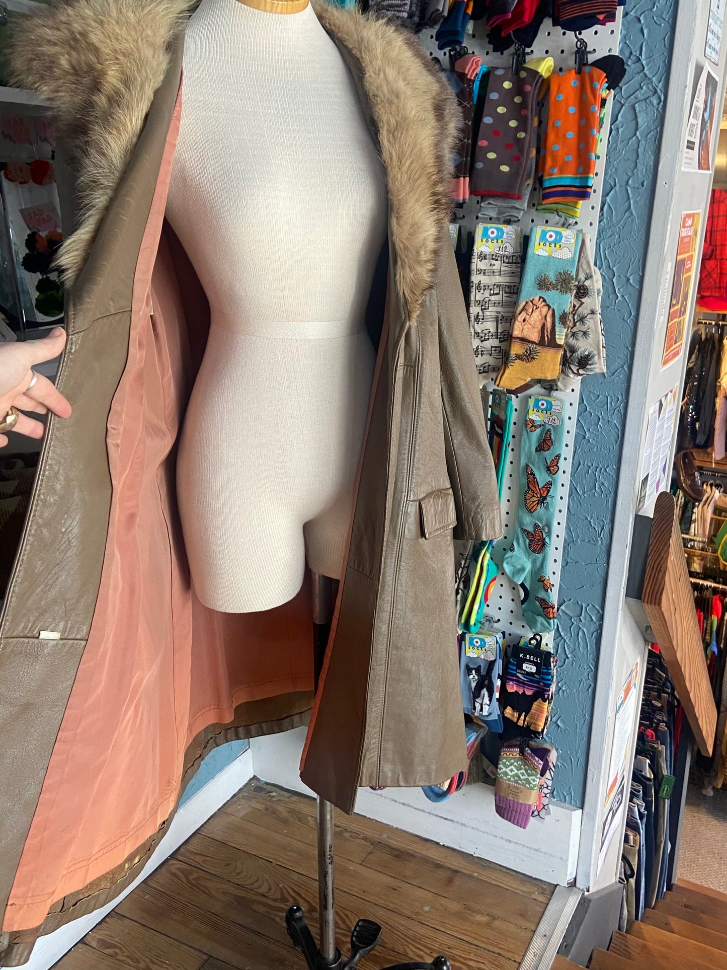 70s DanDiModes Fur & Leather Coat S