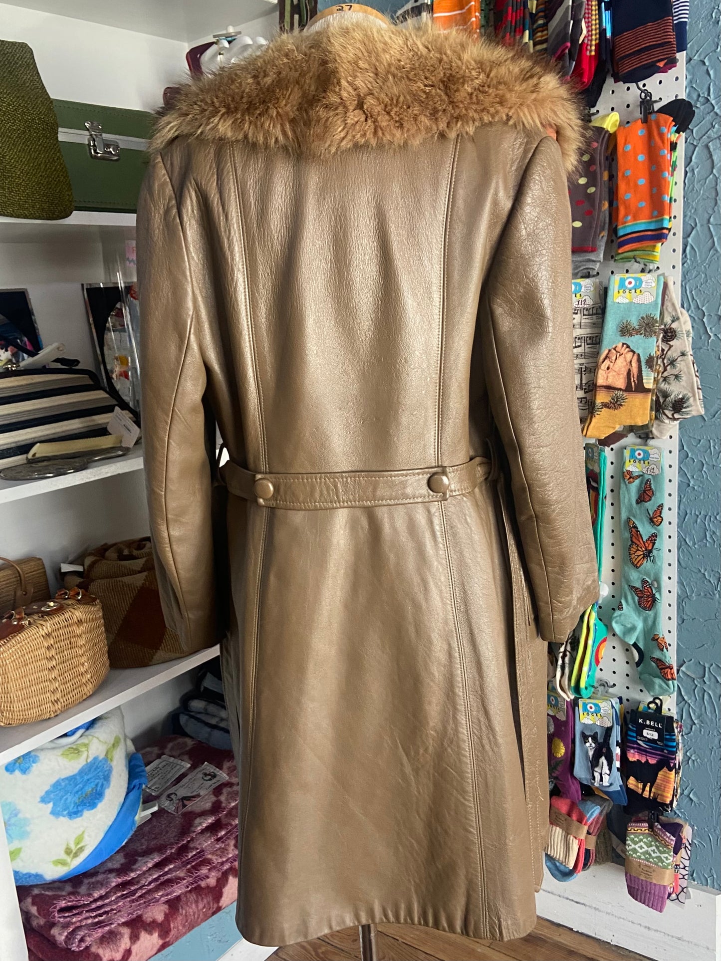 70s DanDiModes Fur & Leather Coat S