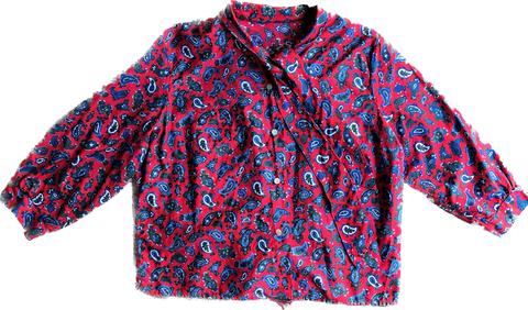 80s Red/Blue/Grn Pussybow Box Top     XL