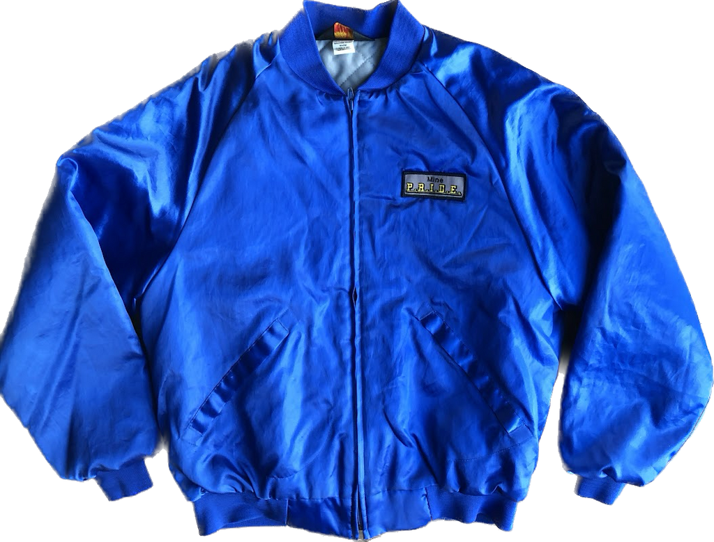 80s Pla_Jac Blue Satin Bomber Jacket     L