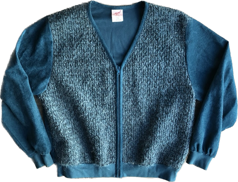 80s G.W. Teal Knit & Velour Jacket     M