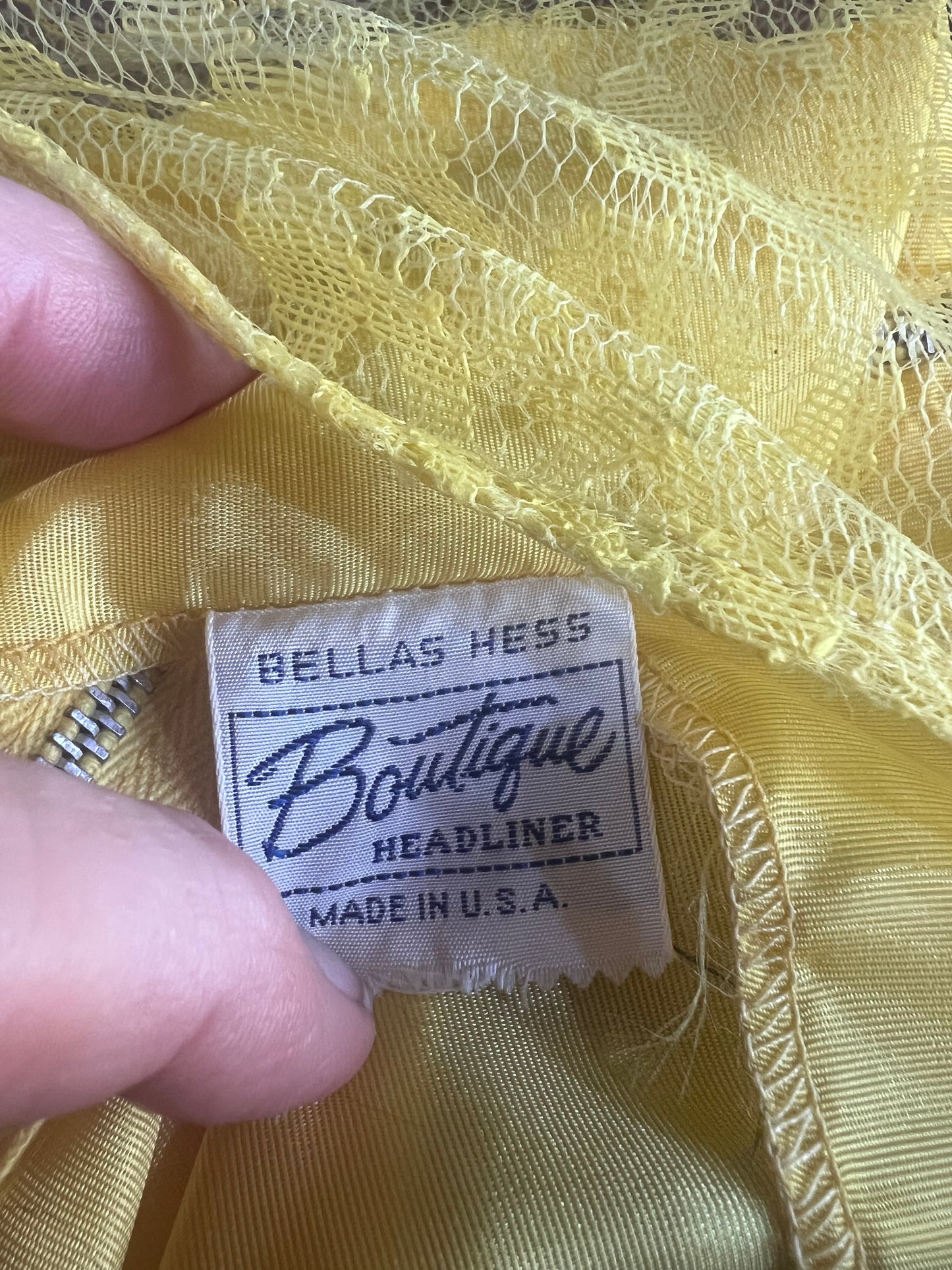 60s Bella Hess Yllw Lace Mini Dress w43