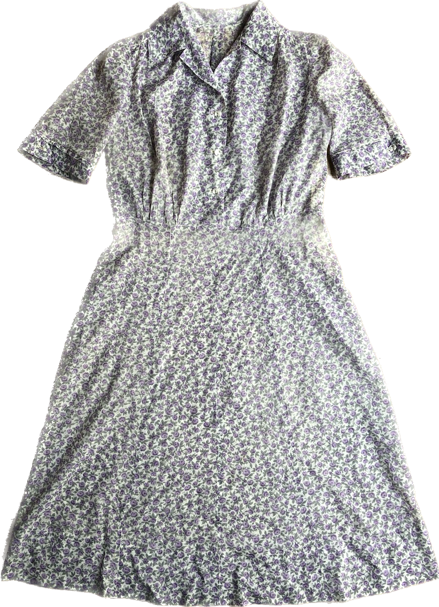 50s Lavender Calico Sheer Fit & Flare Dress w34