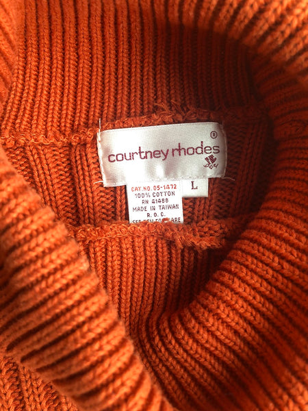 90s Orange Cotton Cable Knit Turtleneck    L