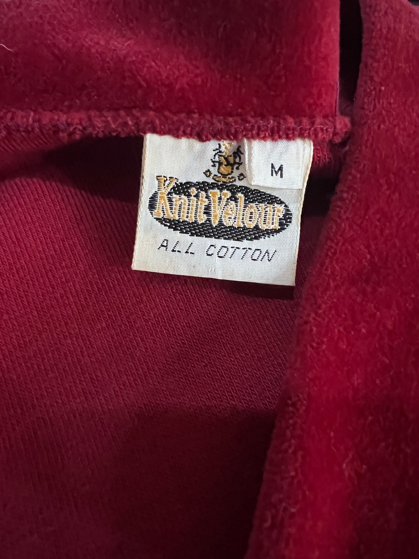 70s Red Cotton Velour Cardigan M