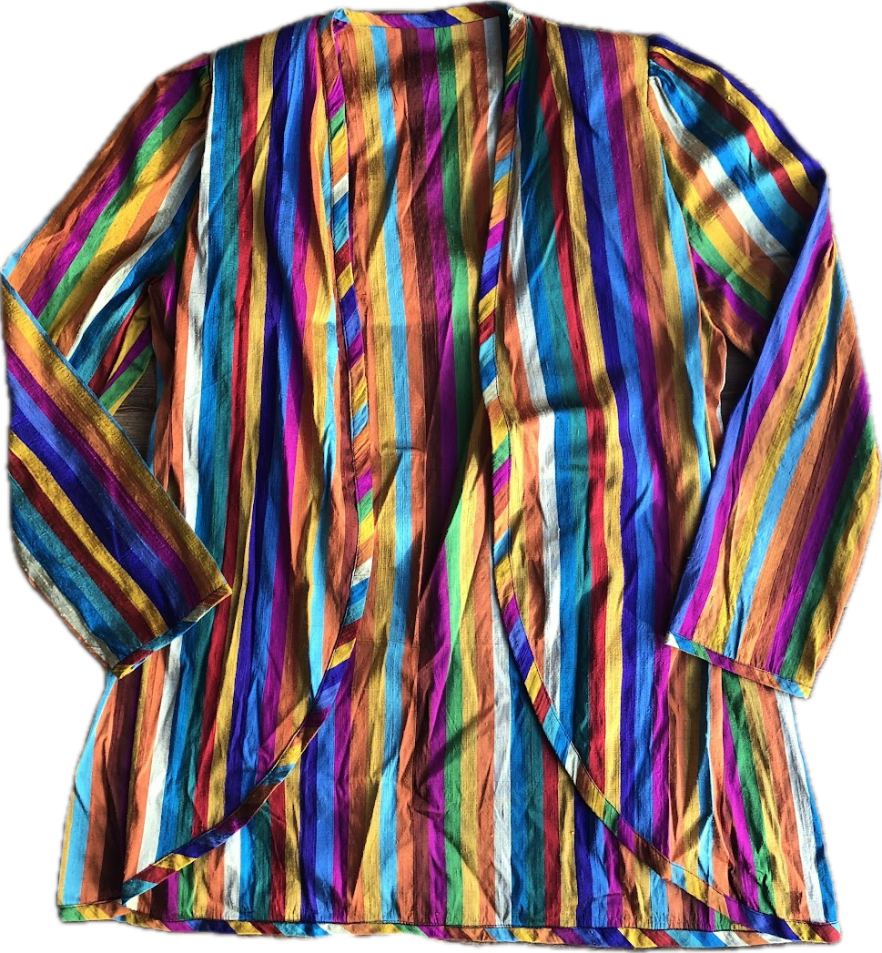 80s Handmade Silk Rainbow Open Blazer     S