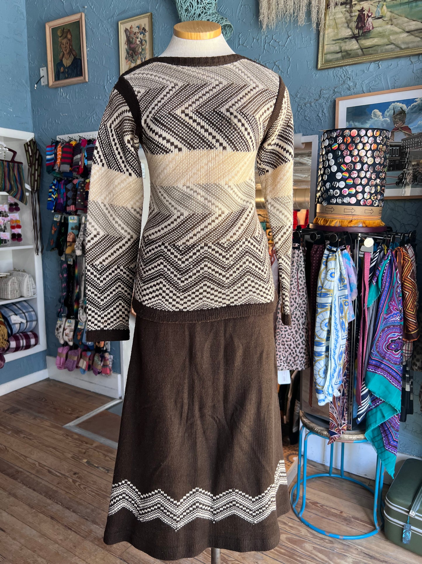 70s COLLAGE Brwn/Ivory Skirt Set w30