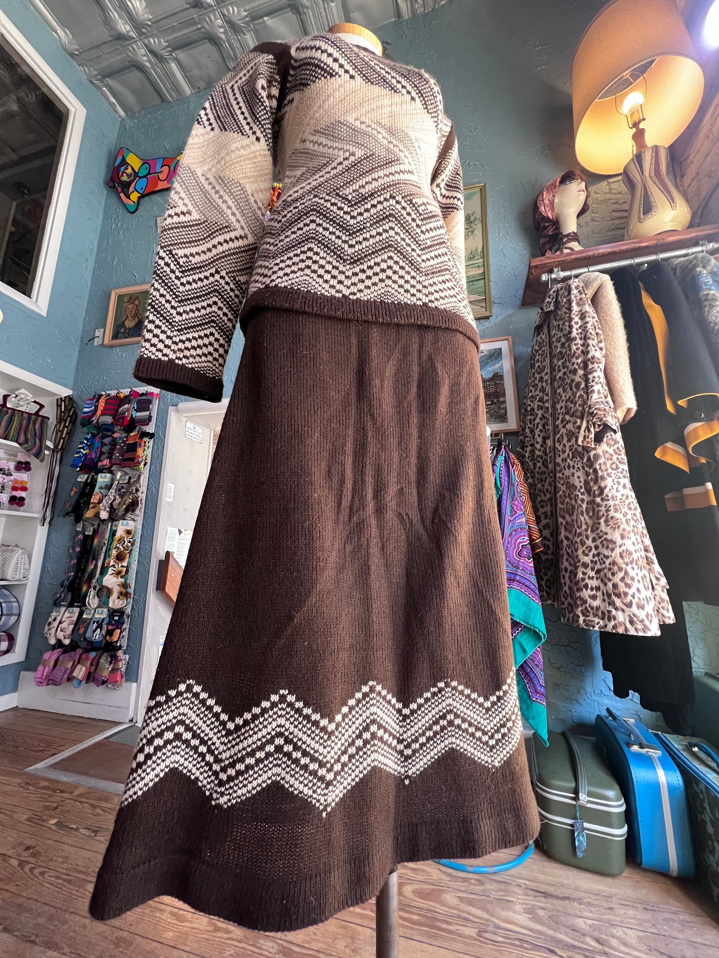 70s COLLAGE Brwn/Ivory Skirt Set w30
