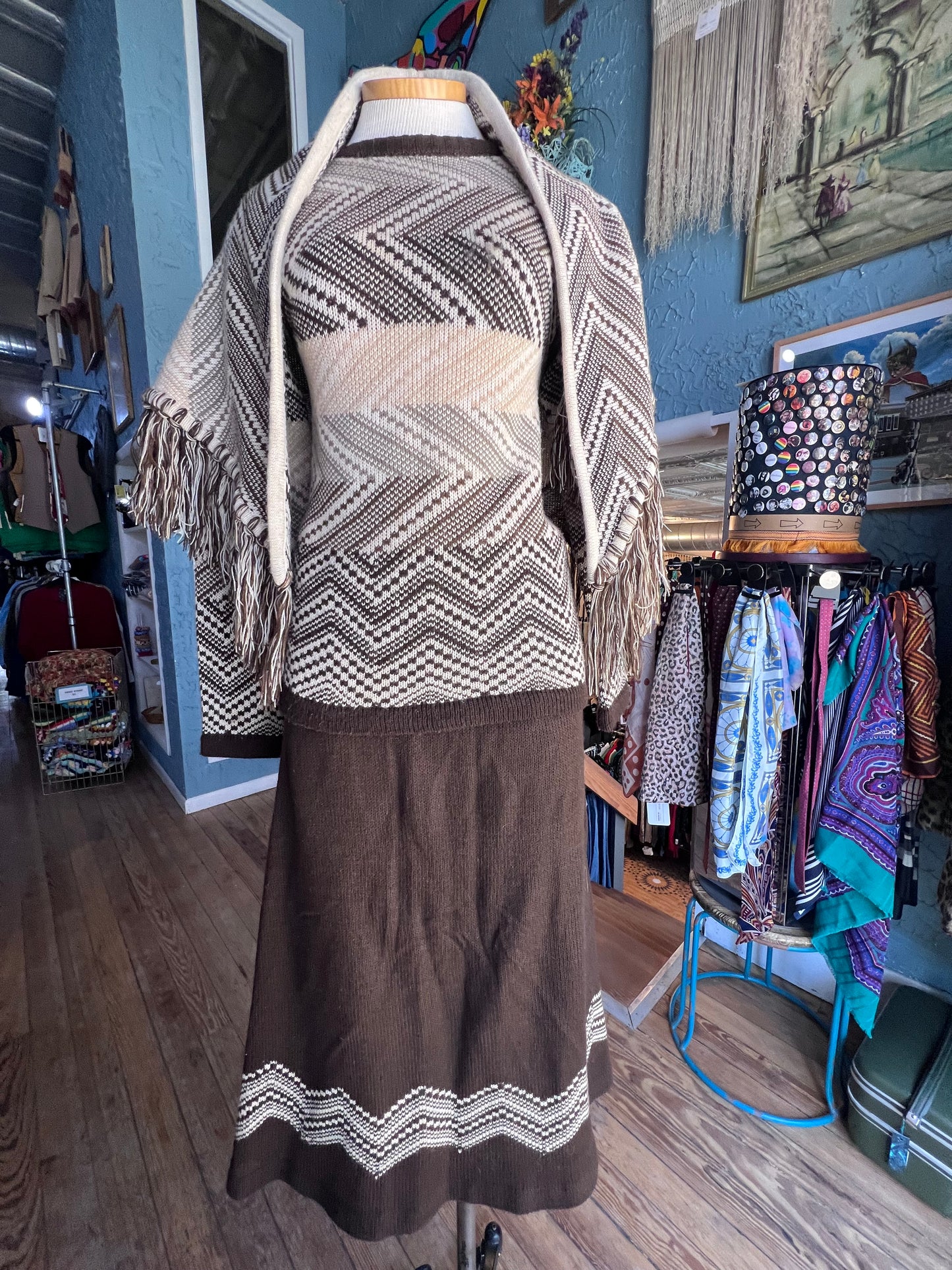 70s COLLAGE Brwn/Ivory Skirt Set w30