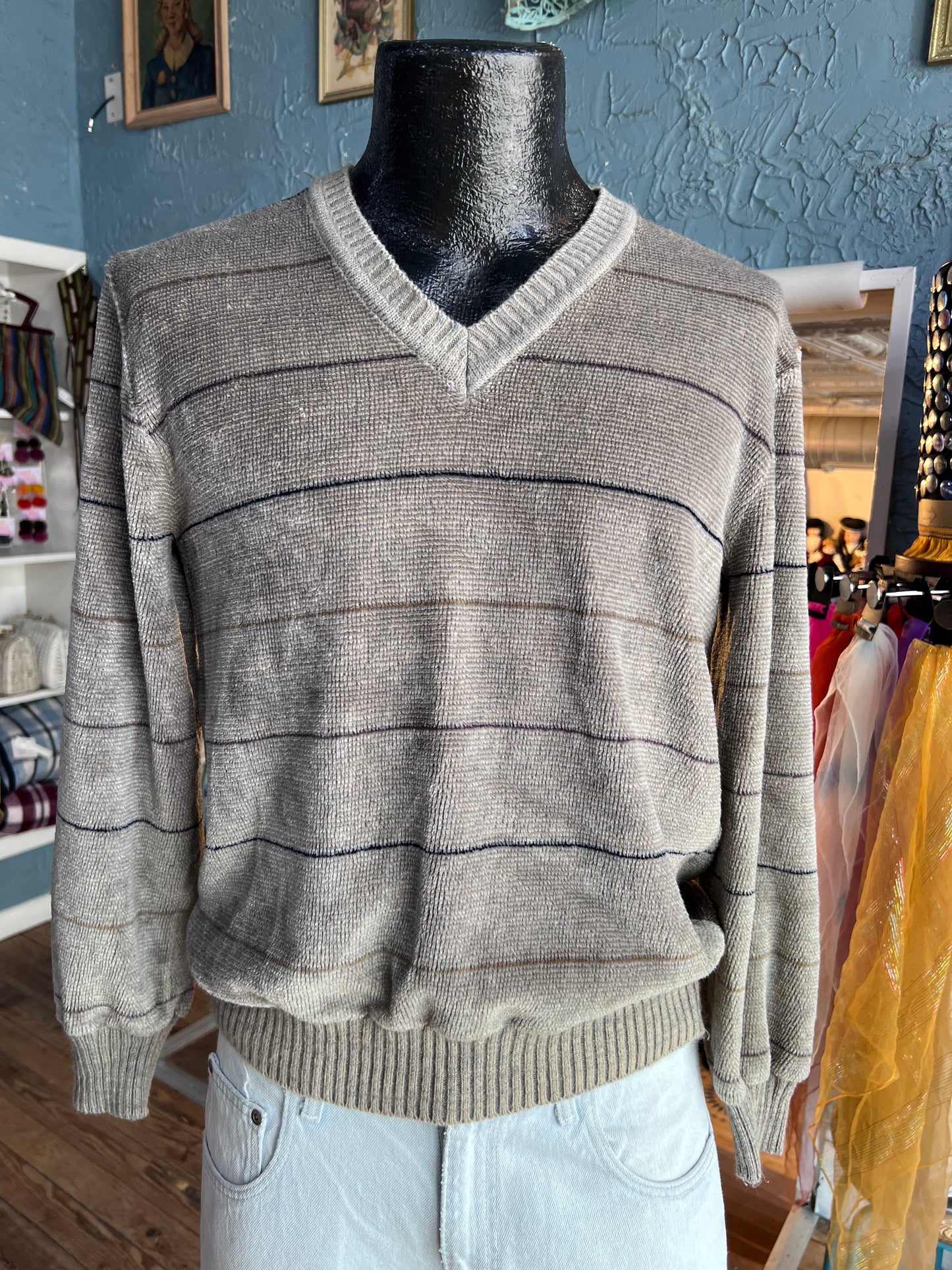 70s Repage Velour Stripe Shirt L