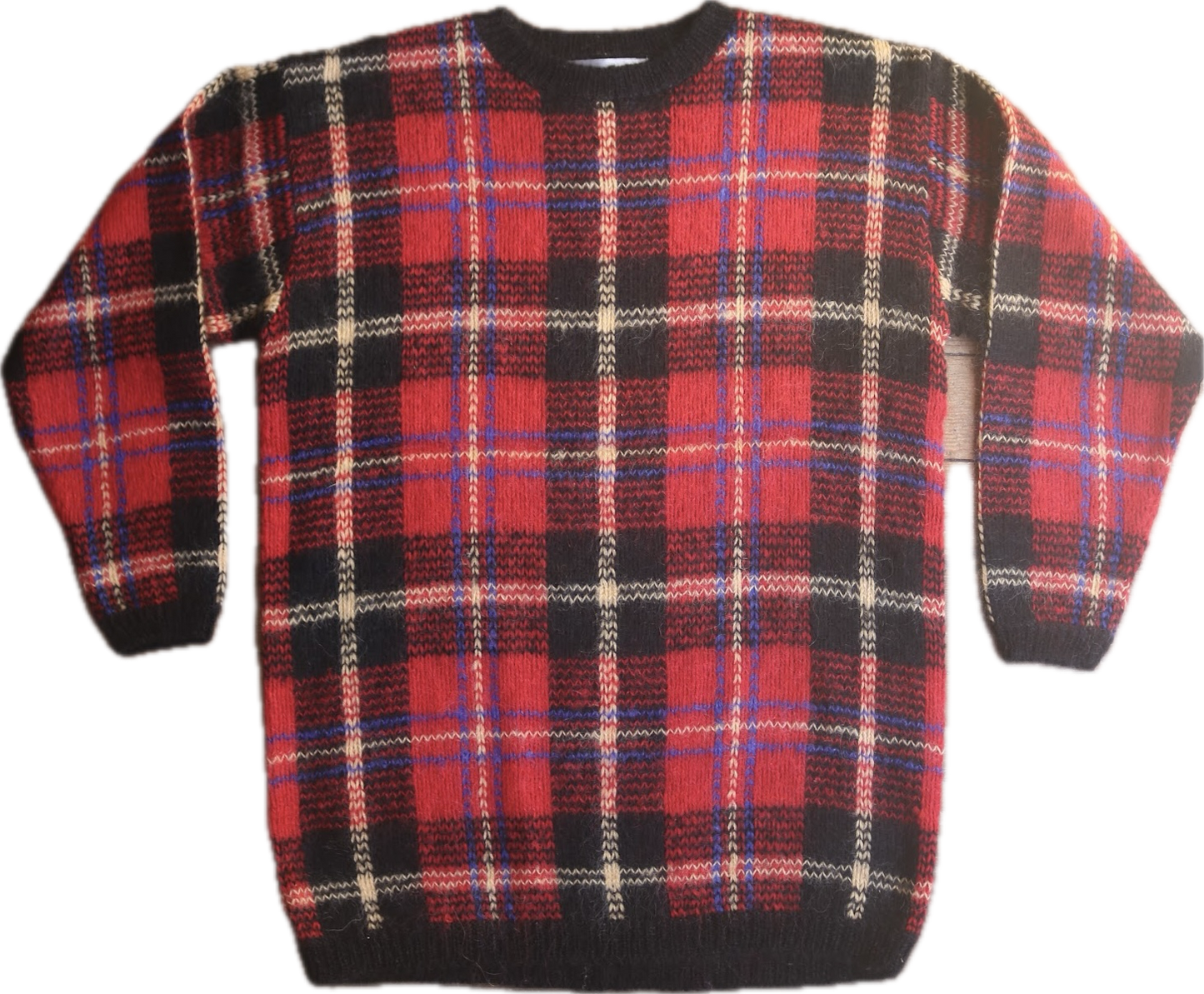 80s Karen Scott Red.Blk/Yllw Plaid Tunic Sweater S