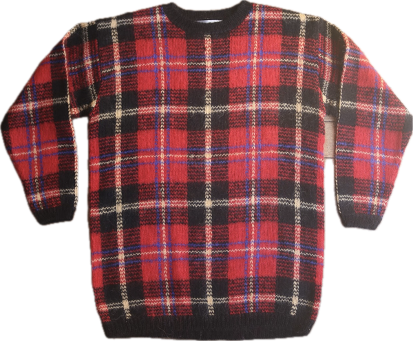 80s Karen Scott Red.Blk/Yllw Plaid Tunic Sweater       S