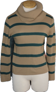 70s Nardis Brwn/Grn Striped Knit Turtleneck    M